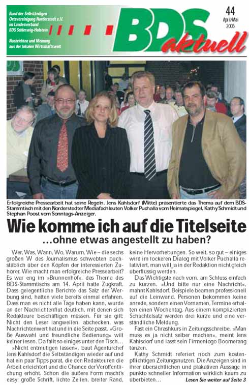 BDS-Aktuell April / Mai 2005 Helmut Münster, Volker Puchalla, Stephan Poost, Jens Kahlsdorf
